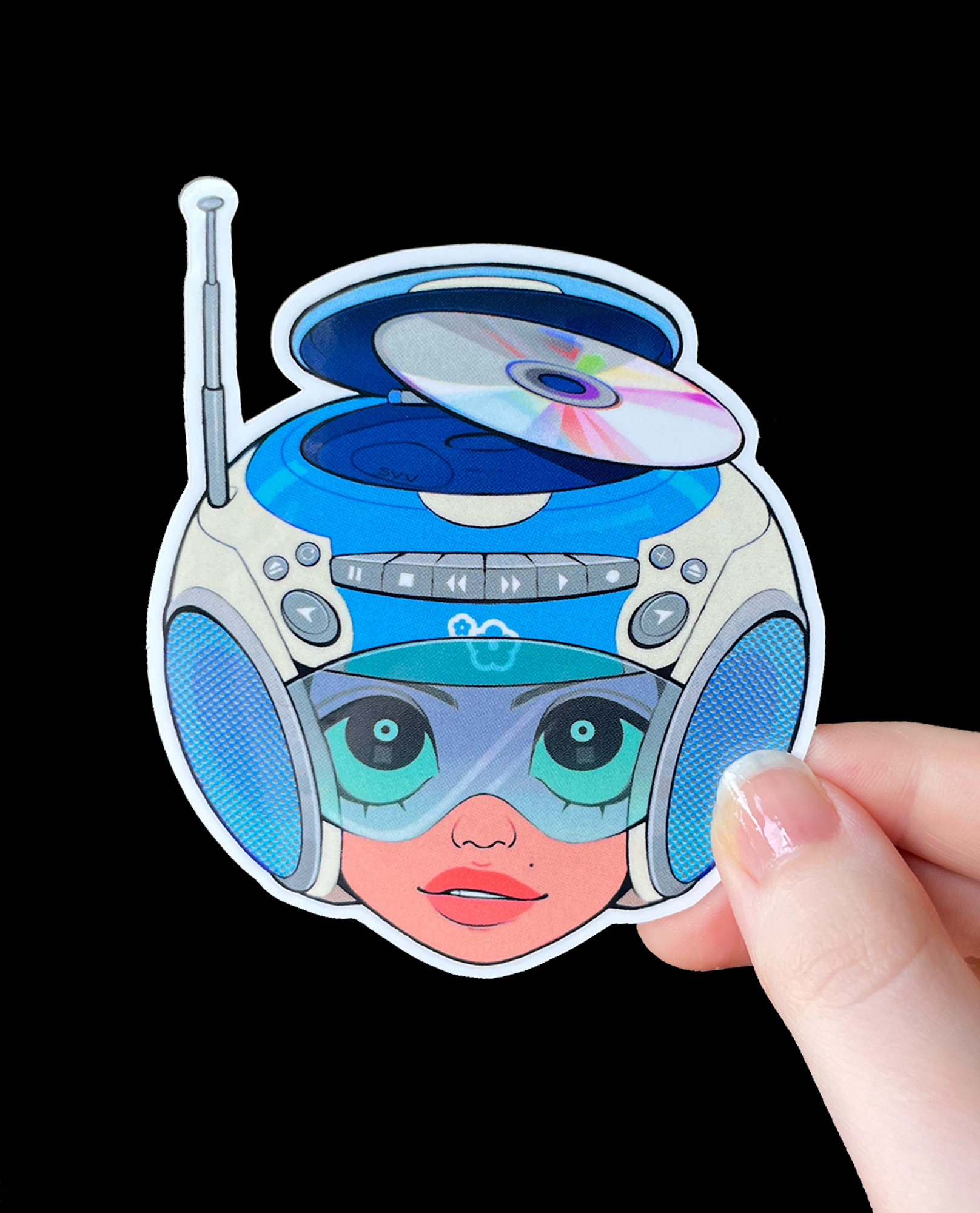 'CD Player Helmet' Vinyl Sticker