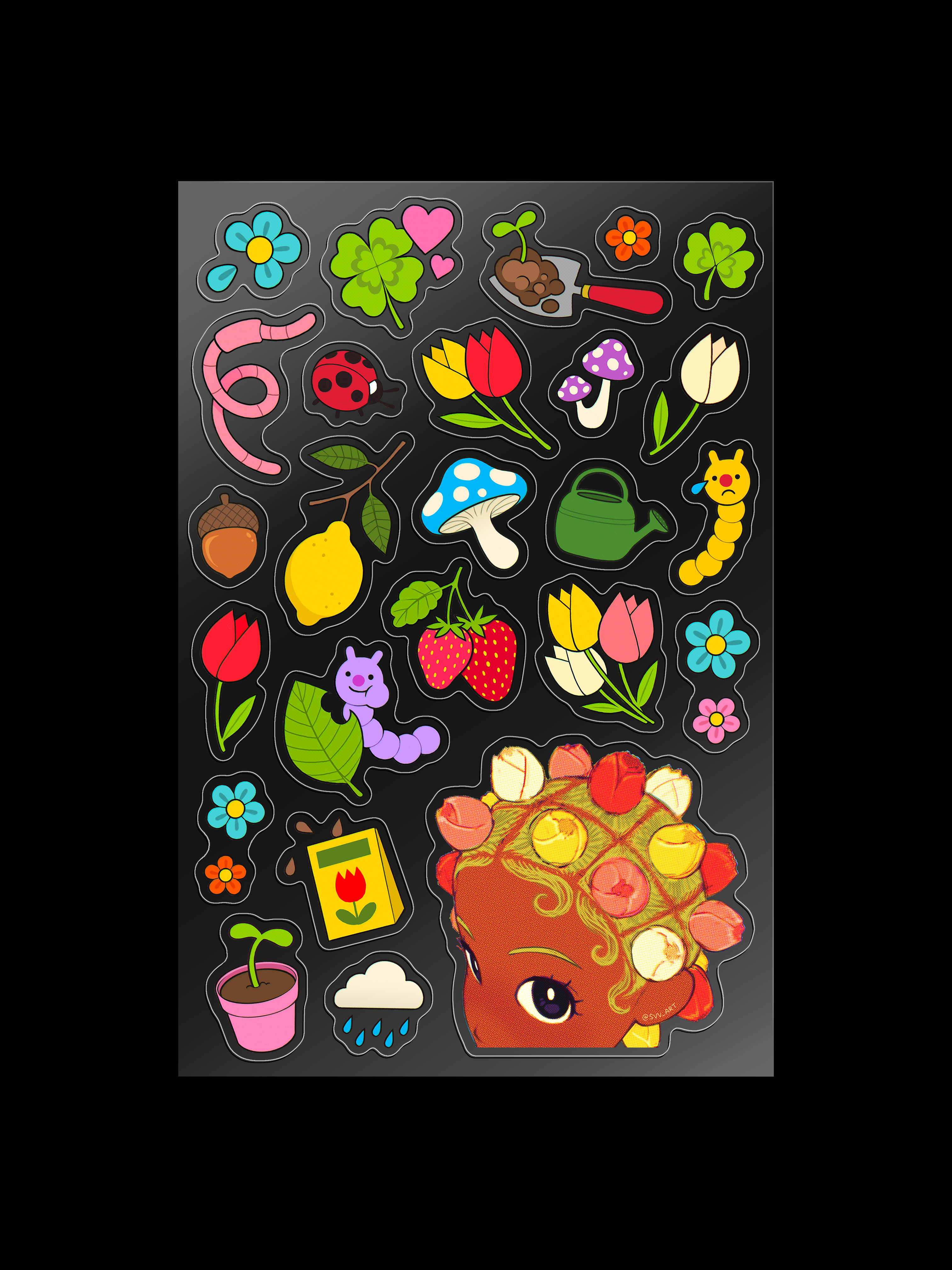 'Tulip Bantu Knots' Clear Sticker Sheet