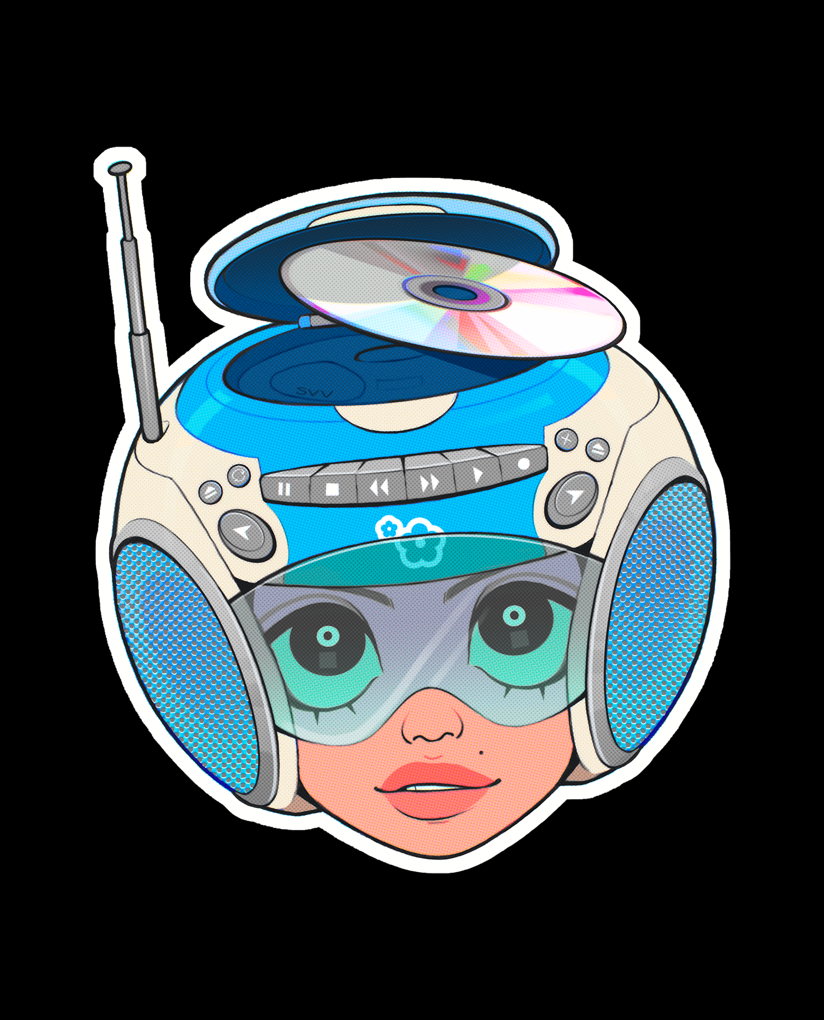 'CD Player Helmet' Vinyl Sticker